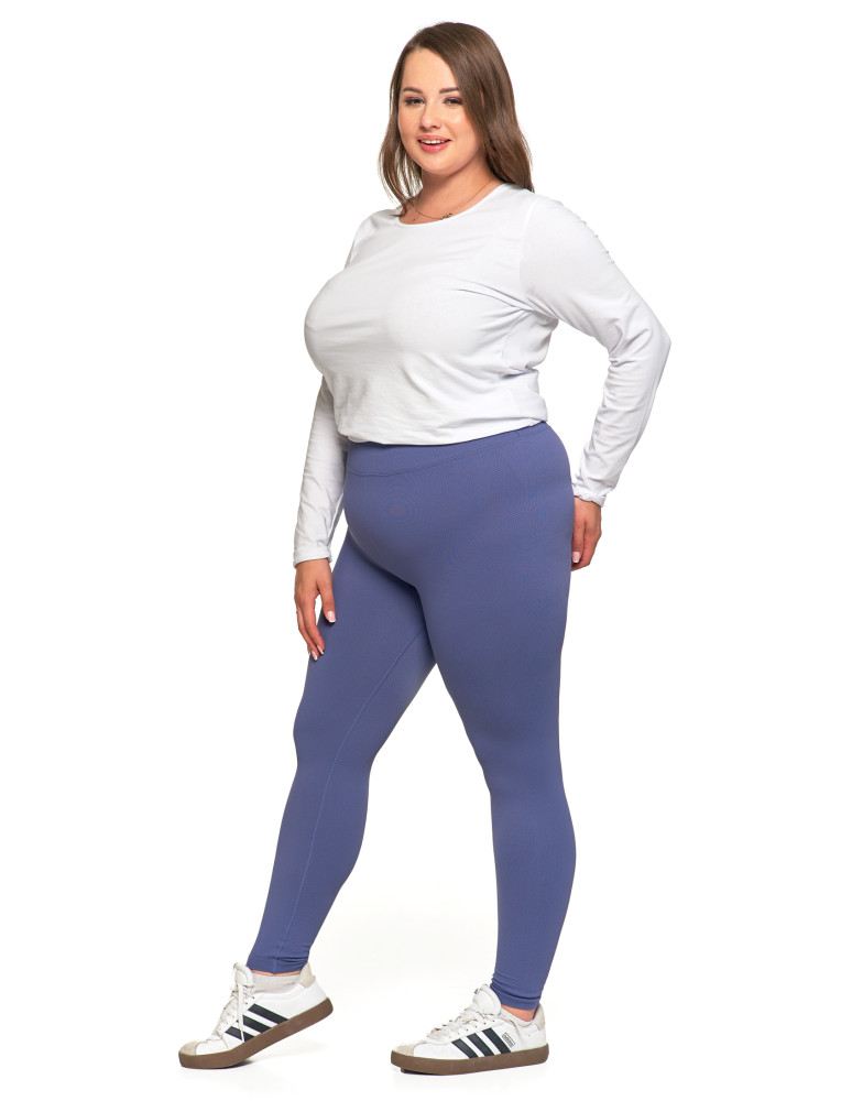 Legginsy damskie - Prążkowane legginsy damskie sportowe z wysokim stanem NIEBIESKI - produkt moraj.pl 11