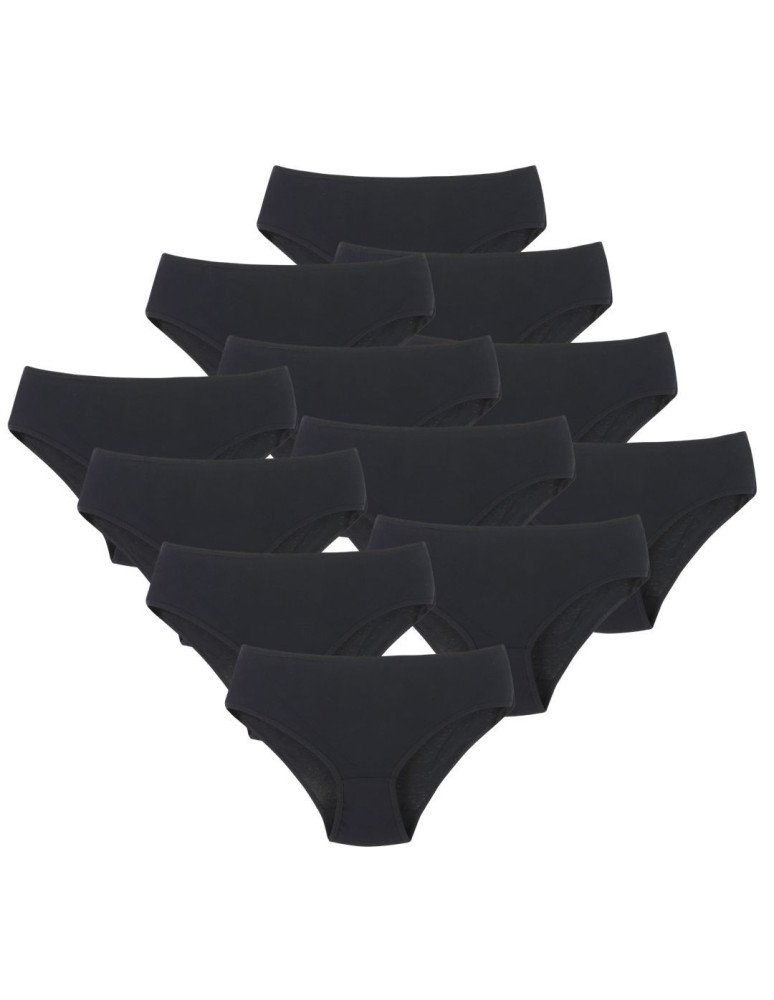 Figi majtki damskie bawełna z elastanem czarne 12-pak CZARNY