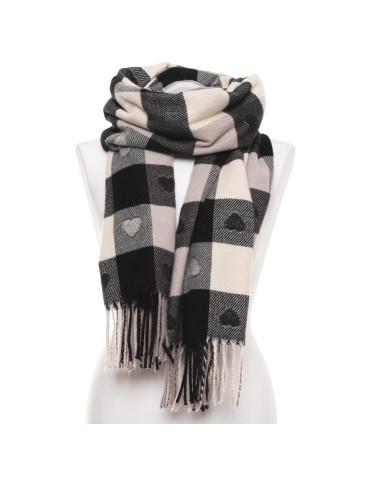 Ciepły szal damski w kratę z motywem serduszek