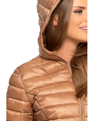 Kurtki i kamizelki - Kurtka damska puchowa przejściowa z kapturem BEŻOWY - produkt 3