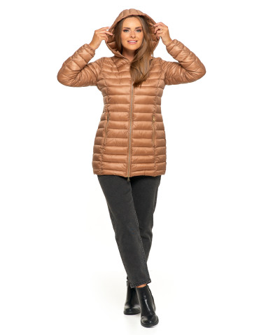 Kurtki i kamizelki - Kurtka damska puchowa przejściowa z kapturem BEŻOWY - produkt 5