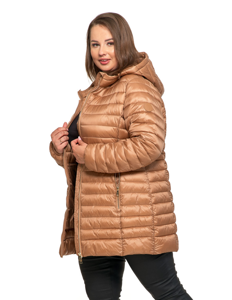 Kurtki i kamizelki - Kurtka damska puchowa przejściowa z kapturem BEŻOWY  - produkt moraj.pl 7