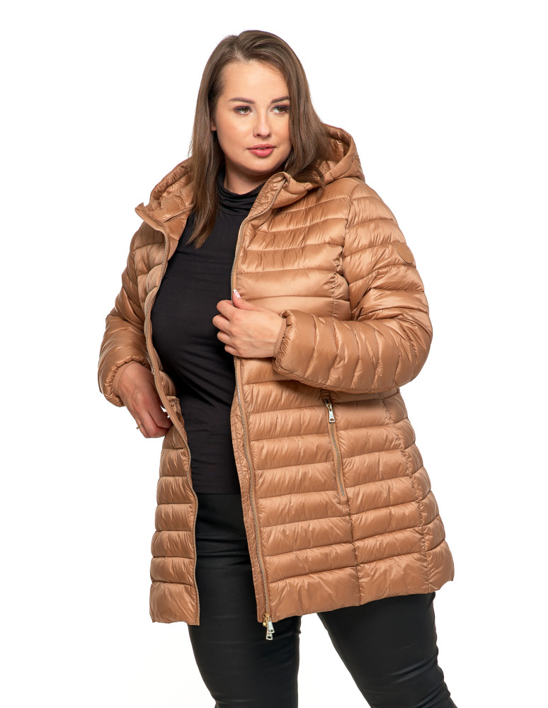 Kurtki i kamizelki - Kurtka damska puchowa przejściowa z kapturem BEŻOWY  - produkt moraj.pl 9