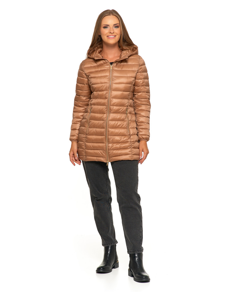 Kurtki i kamizelki - Kurtka damska puchowa przejściowa z kapturem BEŻOWY  - produkt moraj.pl 10