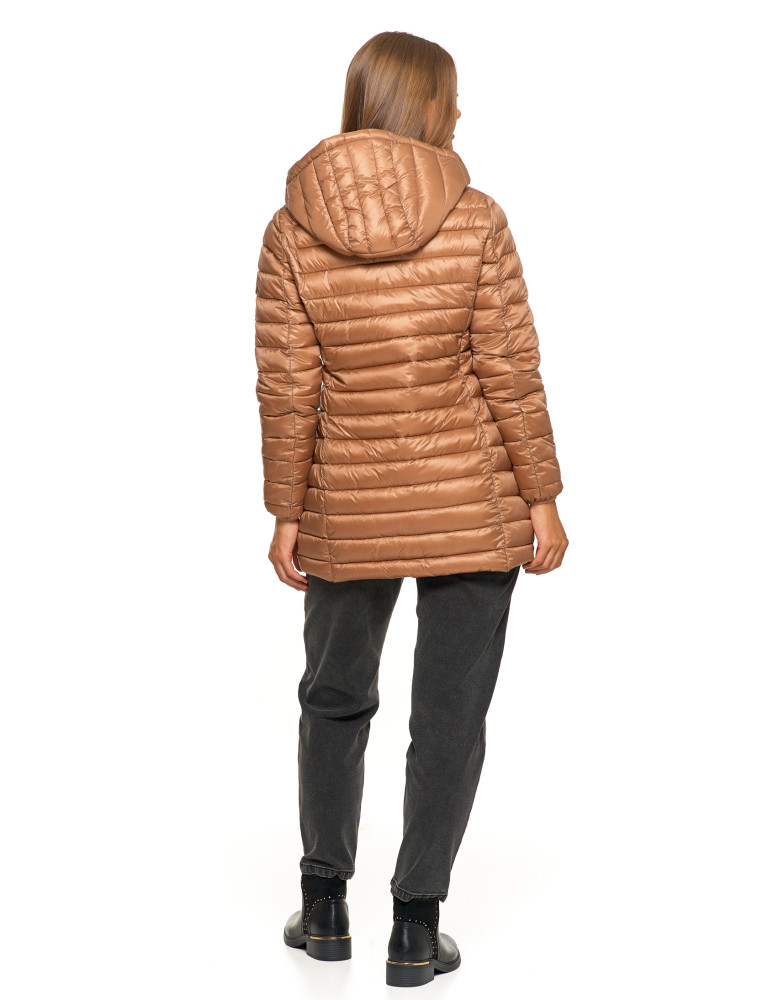 Kurtki i kamizelki - Kurtka damska puchowa przejściowa z kapturem BEŻOWY  - produkt moraj.pl 11