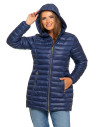 Kurtka damska puchowa przejściowa z kapturem GRANATOWY