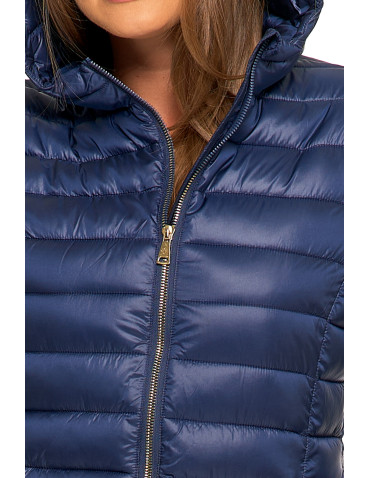 Kurtki i kamizelki - Kurtka damska puchowa przejściowa z kapturem GRANATOWY - produkt 4