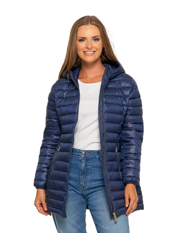 Kurtki i kamizelki - Kurtka damska puchowa przejściowa z kapturem GRANATOWY - produkt 5