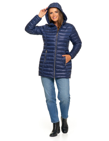 Kurtki i kamizelki - Kurtka damska puchowa przejściowa z kapturem GRANATOWY - produkt 8