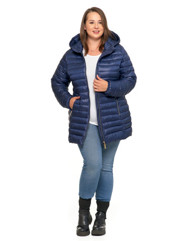 Kurtki i kamizelki - Kurtka damska puchowa przejściowa z kapturem GRANATOWY - produkt 9