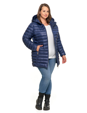 Kurtki i kamizelki - Kurtka damska puchowa przejściowa z kapturem GRANATOWY - produkt 10