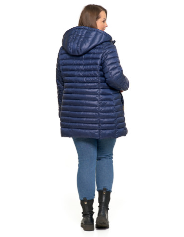 Kurtki i kamizelki - Kurtka damska puchowa przejściowa z kapturem GRANATOWY - produkt 11