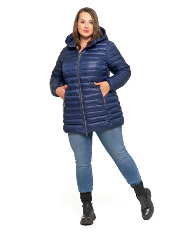 Kurtki i kamizelki - Kurtka damska puchowa przejściowa z kapturem GRANATOWY - produkt 12