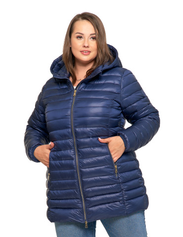 Kurtki i kamizelki - Kurtka damska puchowa przejściowa z kapturem GRANATOWY - produkt 15