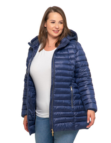 Kurtki i kamizelki - Kurtka damska puchowa przejściowa z kapturem GRANATOWY - produkt 16