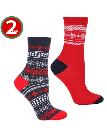 Skarpety - Świąteczne skarpetki damskie długie w norweski wzór 2-pak WIELOKOLOROWY - produkt 3