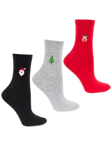 Skarpetki damskie z haftowanym motywem świątecznym 3-pak