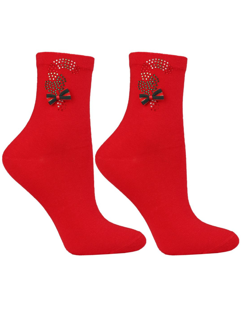 Skarpety - Skarpetki damskie długie w świąteczny wzór z kokardką 3-pak WIELOKOLOROWY  - produkt moraj.pl 4