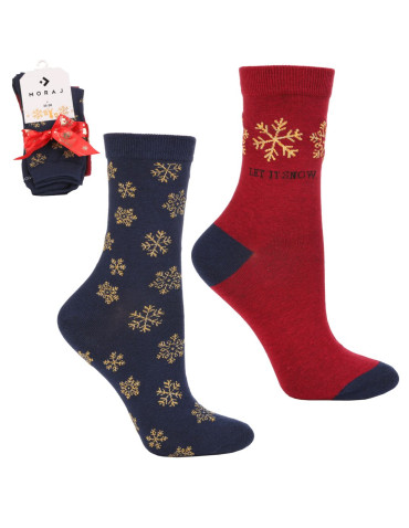 Świąteczne skarpety damskie w śnieżynki 2-pak