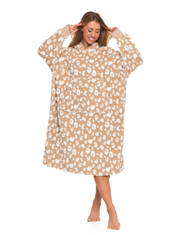 Długa kocobluza damska w cętki z kapturem