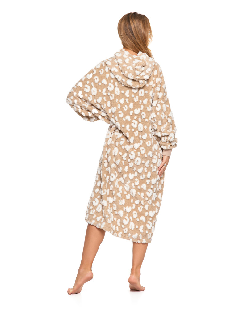 Kocobluzy - Długa kocobluza damska w cętki z kapturem BEŻOWY  - produkt moraj.pl 4