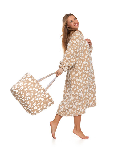 Kocobluzy - Długa kocobluza damska w cętki z kapturem BEŻOWY - produkt 7