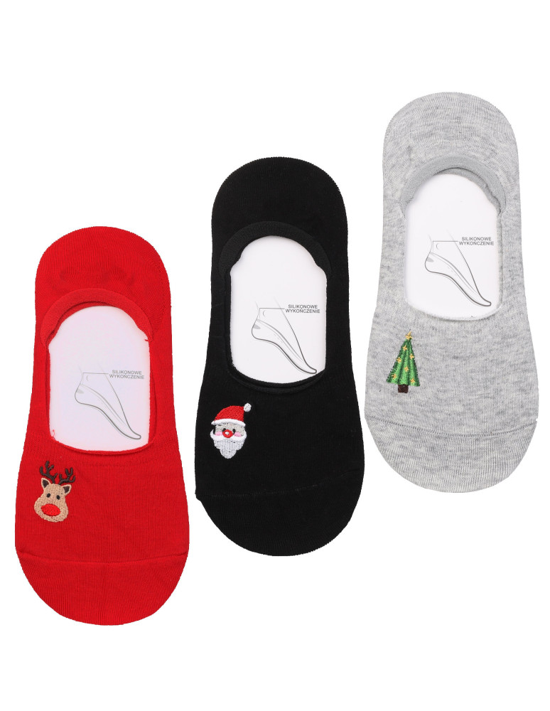 Skarpety - Skarpetki niskie stopki damskie haft świąteczny motyw 3-pak WIELOKOLOROWY - produkt moraj.pl 1