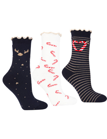 Ciepłe skarpetki damskie świąteczny wzór Termo Frotte 3-pak