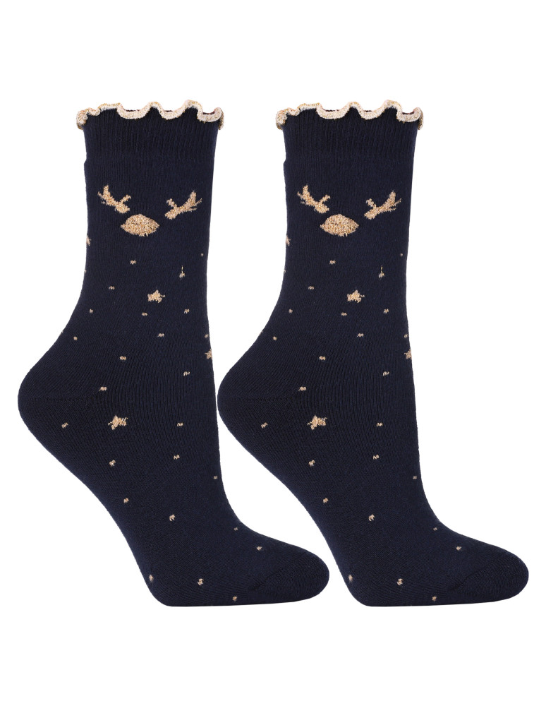 Skarpetki długie - Ciepłe skarpetki damskie świąteczny wzór Termo Frotte 3-pak WIELOKOLOROWY  - produkt moraj.pl 5