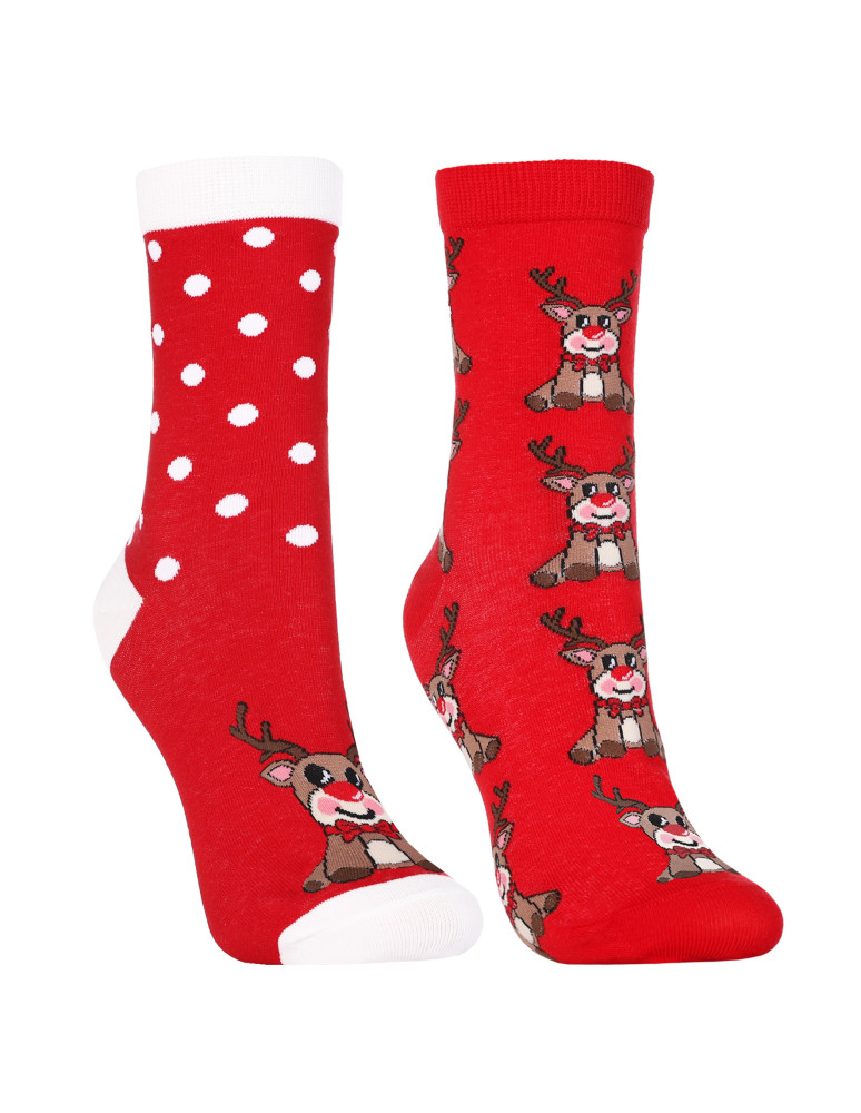 Skarpetki długie - Skarpetki świąteczne długie damskie z reniferami 2-pak WIELOKOLOROWY - produkt moraj.pl 1