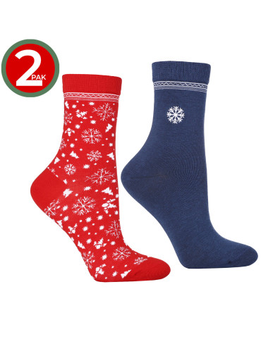 Skarpetki długie - Skarpetki świąteczne damskie śnieżynki i zimowe wzory 2-pak WIELOKOLOROWY - produkt 5