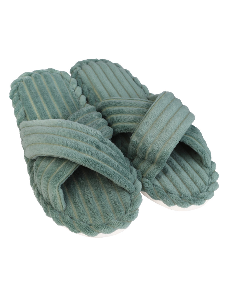 Kapcie i bambosze - Kapcie damskie welurowe z otulającym paskiem MIĘTA - produkt moraj.pl 1