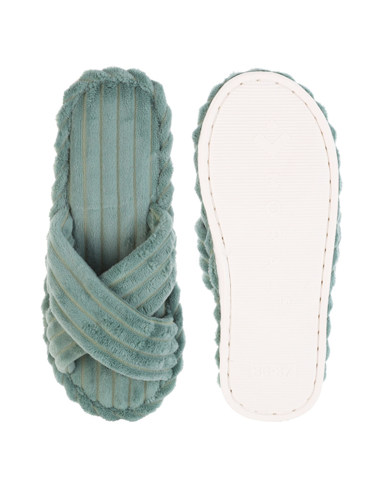 Kapcie i bambosze - Kapcie damskie welurowe z otulającym paskiem MIĘTA  - produkt moraj.pl 3