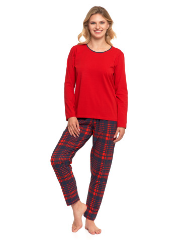 Piżama damska dwuczęściowa na długi rękaw bawełniana w kratę