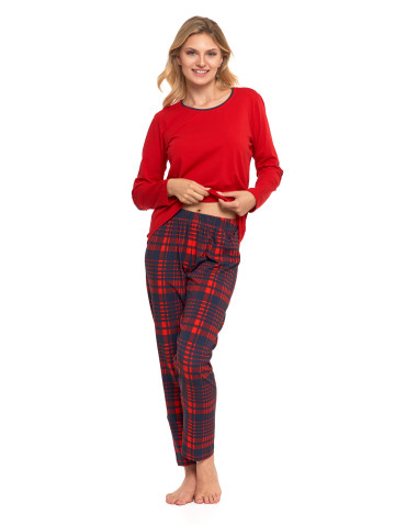 Długi rękaw - Piżama damska dwuczęściowa na długi rękaw bawełniana w kratę CZERWONY - produkt 4