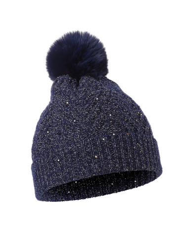 Czapka zimowa damska z pomponem i błyszczącym akcentem