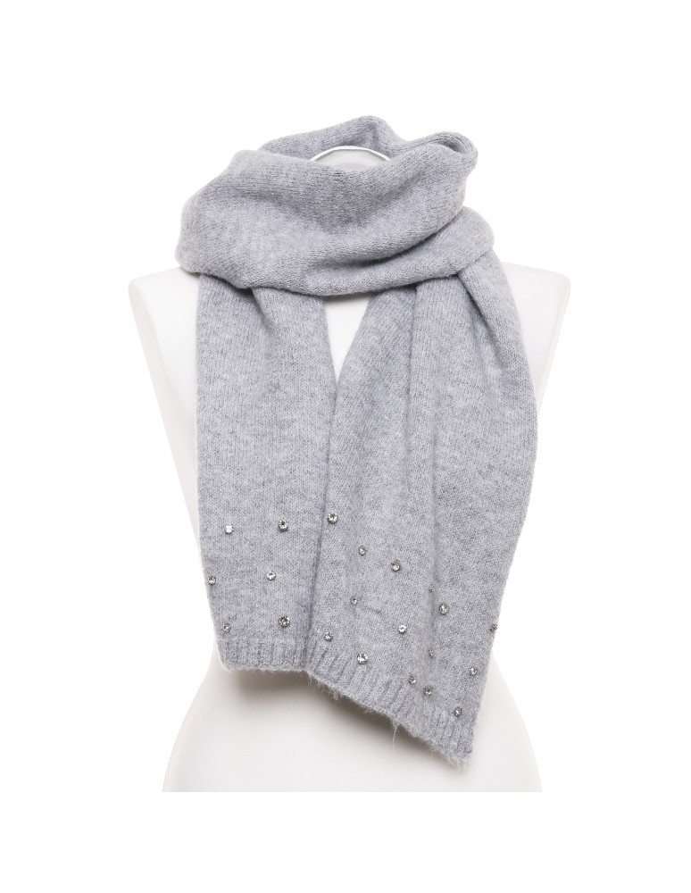 Długi szal damski z kryształkami SZARY