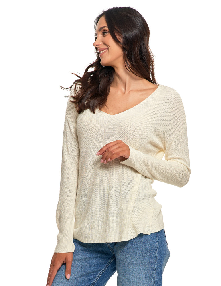 Swetry i kardigany - Cienki sweter damski dzianinowy z wiskozą BIAŁY - produkt moraj.pl 1