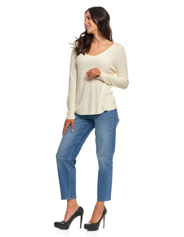 Swetry i kardigany - Cienki sweter damski dzianinowy z wiskozą BIAŁY - produkt 3