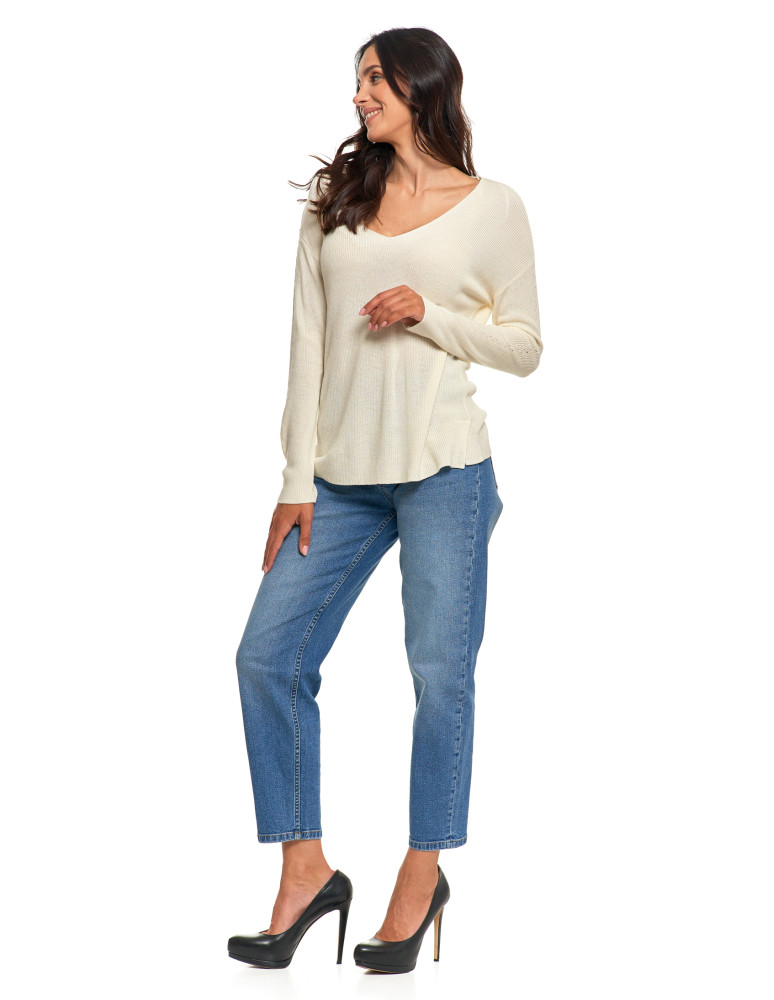 Swetry i kardigany - Cienki sweter damski dzianinowy z wiskozą BIAŁY  - produkt moraj.pl 3