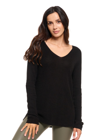 Swetry i kardigany - Cienki sweter damski dzianinowy z wiskozą CZARNY - produkt 1