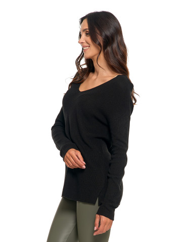 Swetry i kardigany - Cienki sweter damski dzianinowy z wiskozą CZARNY - produkt 2