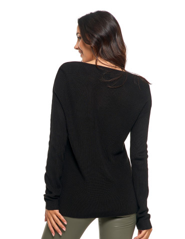 Swetry i kardigany - Cienki sweter damski dzianinowy z wiskozą CZARNY - produkt 3