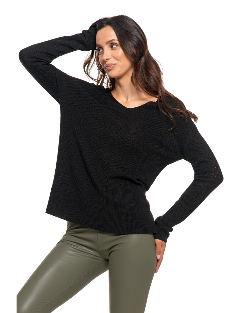 Swetry i kardigany - Cienki sweter damski dzianinowy z wiskozą CZARNY  - produkt moraj.pl 5