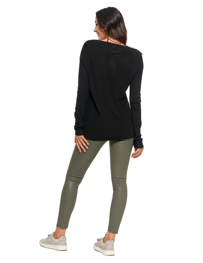 Swetry i kardigany - Cienki sweter damski dzianinowy z wiskozą CZARNY  - produkt moraj.pl 6