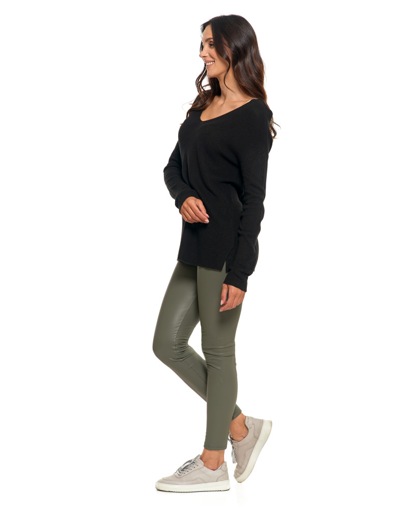 Swetry i kardigany - Cienki sweter damski dzianinowy z wiskozą CZARNY  - produkt moraj.pl 7