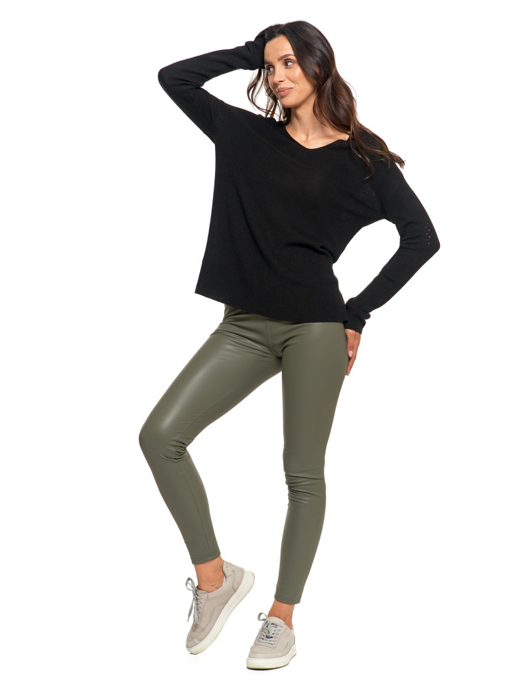 Swetry i kardigany - Cienki sweter damski dzianinowy z wiskozą CZARNY  - produkt moraj.pl 8