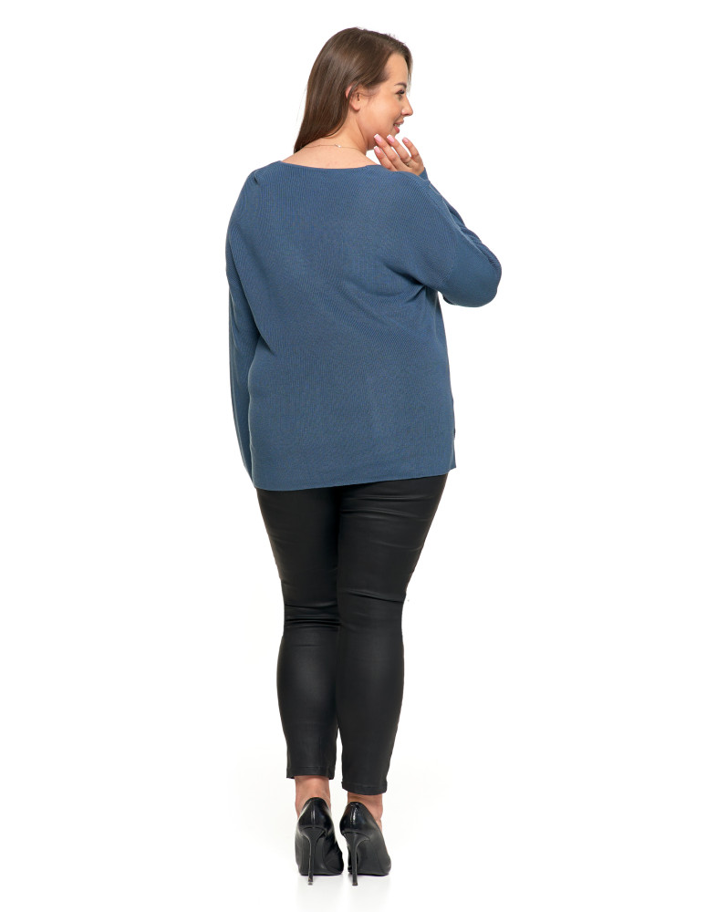 Swetry i kardigany - Cienki sweter damski dzianinowy z wiskozą NIEBIESKI - produkt moraj.pl 2