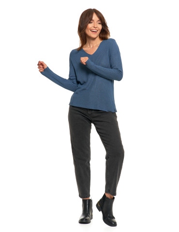 Swetry i kardigany - Cienki sweter damski dzianinowy z wiskozą NIEBIESKI - produkt 4