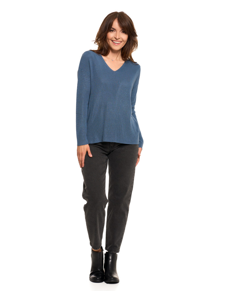 Swetry i kardigany - Cienki sweter damski dzianinowy z wiskozą NIEBIESKI - produkt moraj.pl 5